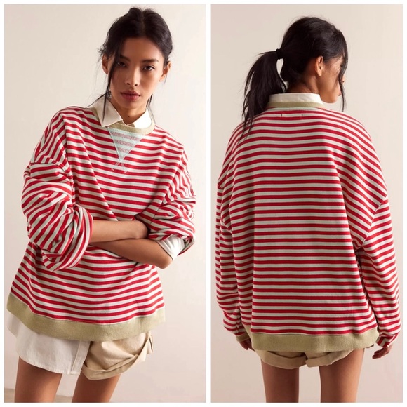 Free People Striped Red and Cream Sweatshirt - Picture 5 of 8